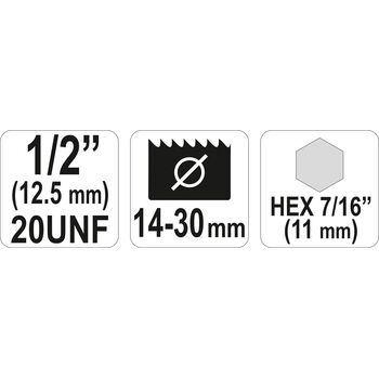 Тримач зі свердлом HEX, ?= 1/2", для кільцевих пил ?=14-30 мм, YT-3370 YATO