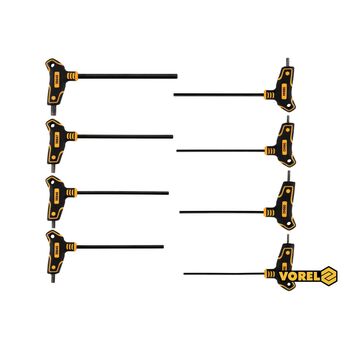 Набір ключів шестигранних тип "Т", HEX 2.5-10 мм, L= 100-200 мм, Cr-V 6150, 8 шт, 56649 VOREL