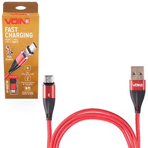 Кабель магнітний VOIN USB - Type C 3А, 2m, red (швидка зарядка / передача даних) (VP-6102C RD)