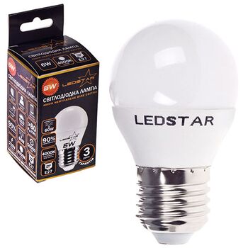 Світлодіодна лампа LEDSTAR E27, 6W, кулька, 540lm, 4000К, 160 °, чіп: Epistar (Тайвань) (100620)