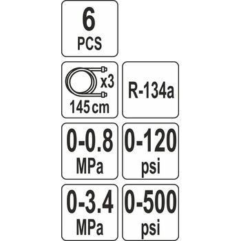 Набір для обслуговування систем кондиціонування для групи R-134A, 6 шт, YT-72990 YATO